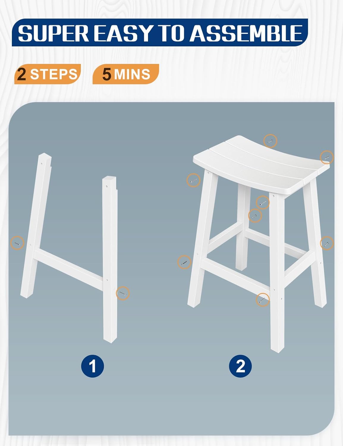 Weatherproof Bar Stools Set of 4, 28" Height Outdoor Bar Stools Holds up to 400 lbs, Saddle Seat, Bar Height Stools for Patio, Garden, and Kitchen Island, White