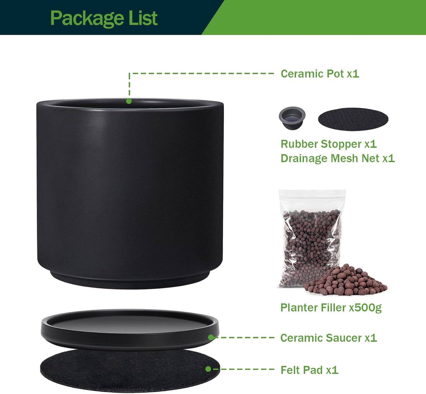 Kazeila Plant Pots Ceramic Planter for Indoor Outdoor Plants Flowers 10 Inch Matte Black Large Cylinder Flower Pot with Saucer and Drainage Hole,Glazed Finish Interior and Exterior