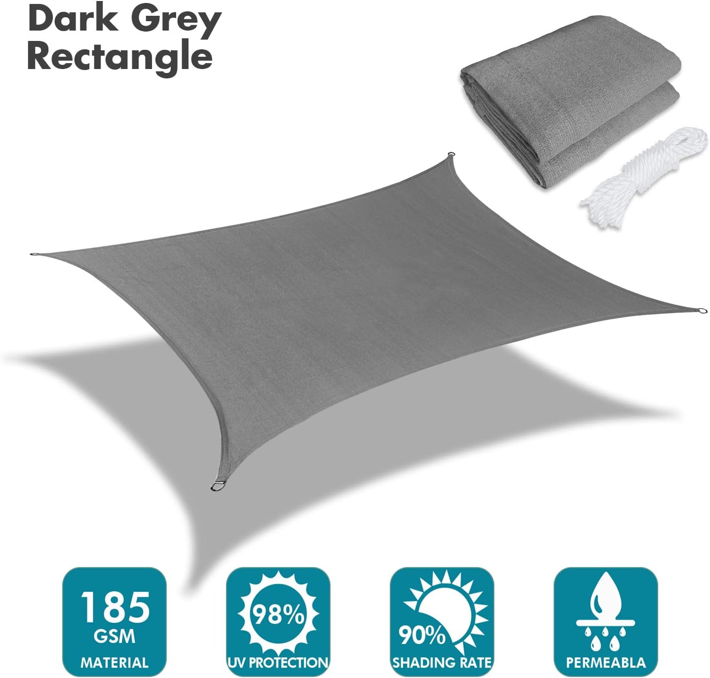 KANAGAWA 8'X9' Dark Gray Custom Size Sun Shade Sail Rectangle UV Block Canopy Cover for Patio Backyard Lawn Garden Outdoor (Customized Available)