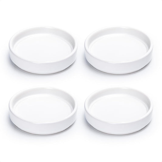 D'vine Dev Modern Round 3.7 Inch Ceramic Plant Pot Saucer, Planter Pot Drainage Tray for Indoor Plants, Set of 4, Matte White, 97-T-A-11