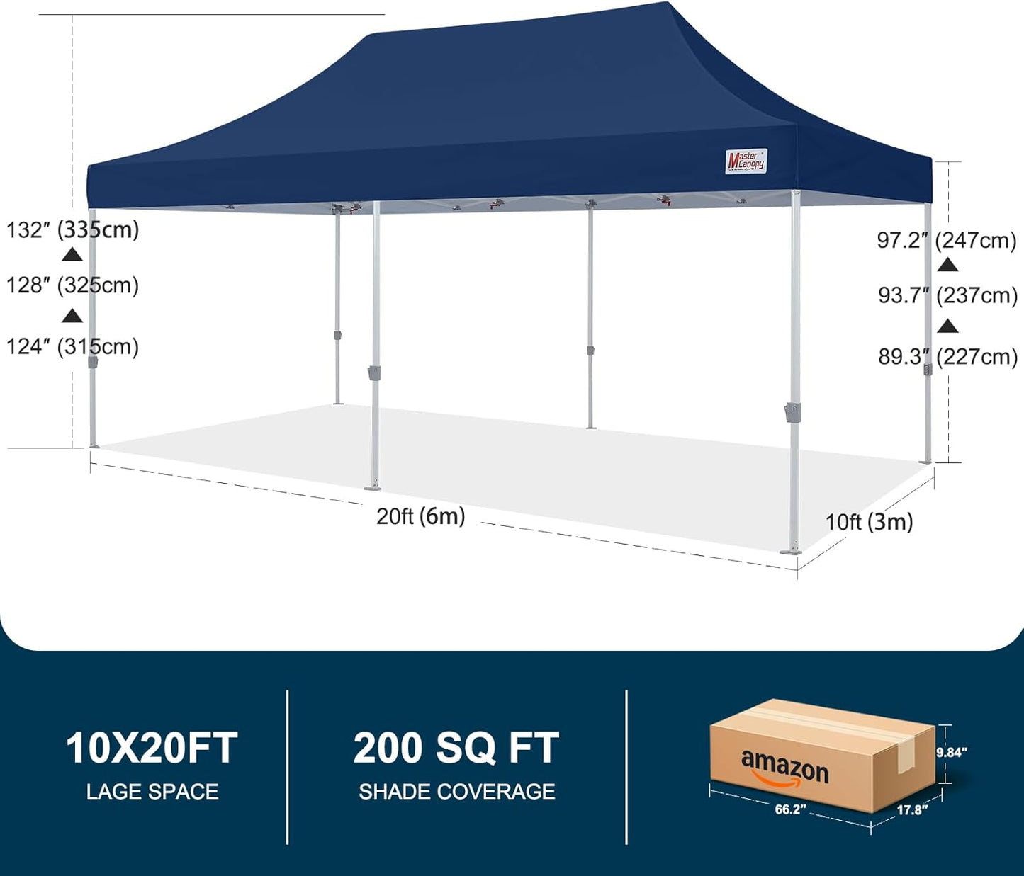 MASTERCANOPY Pop Up Canopy Tent Commercial Grade 10x20 Instant Shelter (Navy Blue)