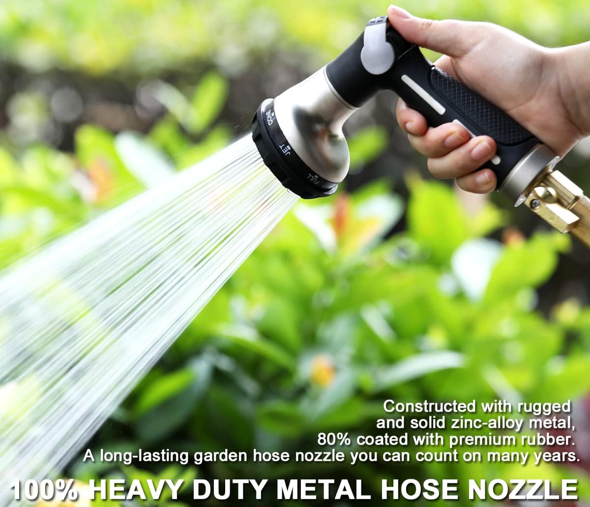 ESOW Garden Hose Nozzle 100% Heavy Duty Metal, Water Hose Sprayer with 8 Watering Patterns, Thumb Control On Off Valve, High Pressure Nozzle Sprayer for Watering Plants, Car and Pet Washing, Black