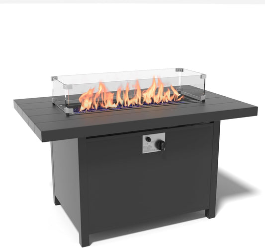 Kurapika Aluminum Propane Fire Pit Table 45 Inch 55,000 BTU Auto-Ignition, CSA Certification Outdoor Gas Fire Pits with Slide Out Tank Holder, Outdoor Fire Tables Wider Desktop, Windshield and Lid