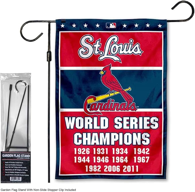 WinCraft Cardinals 11 Time Champions Garden Flag with Stand Holder Flagpole
