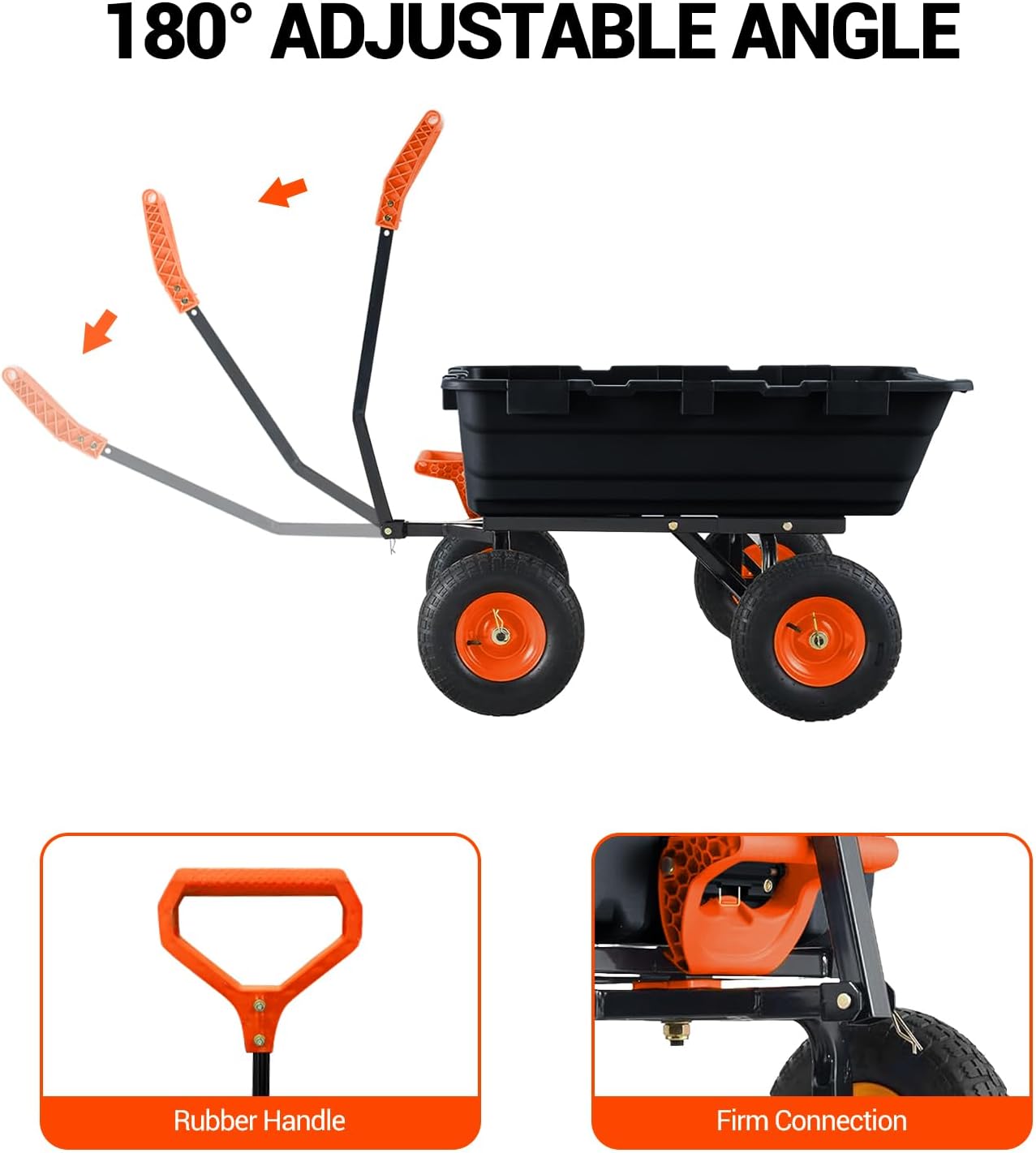 Garvee 800 lbs Poly Garden Dump Cart, Heavy-Duty Wheelbarrow with 10-Inch Tires, 180° Rotating Handle, Steel Frame and Quick Release System Garden Dump Cart for Soil Plants Gardening Tools Wood