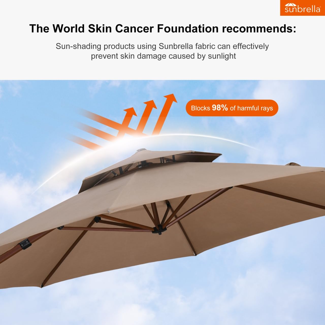 PURPLE LEAF 11ft Patio Umbrella Cantilever Umbrellas Outdoor Round Wood Umbrella Offset Umbrellas Heavy Duty Sun for Garden Deck Pool, Deep Beige