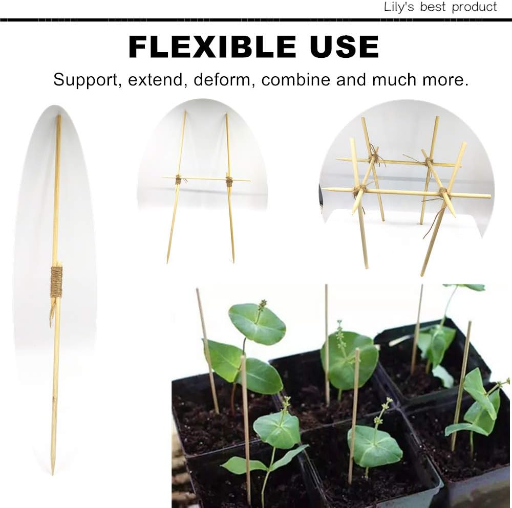 HOPELF 50 Pack 16" Bamboo Plant Stakes for Wood Garden Sticks，Wooden Indoor Gardening Floral Potted Plant Support，Crafts, More Size Choices 8"/12"/16"