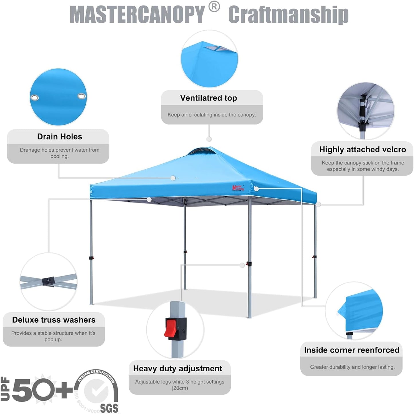 MASTERCANOPY Durable Pop-up Canopy Tent with Roller Bag (10x10, Sky Blue)