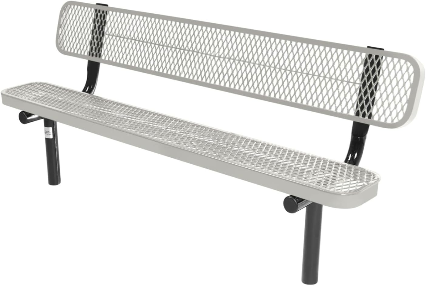 Coated Outdoor Furniture Heavy-Duty Outdoor Bench Thermoplastic Coated, Expanded Metal, Commercial-Grade Seating, Made in America (Inground with Back, 6 Ft, Textured Grey)