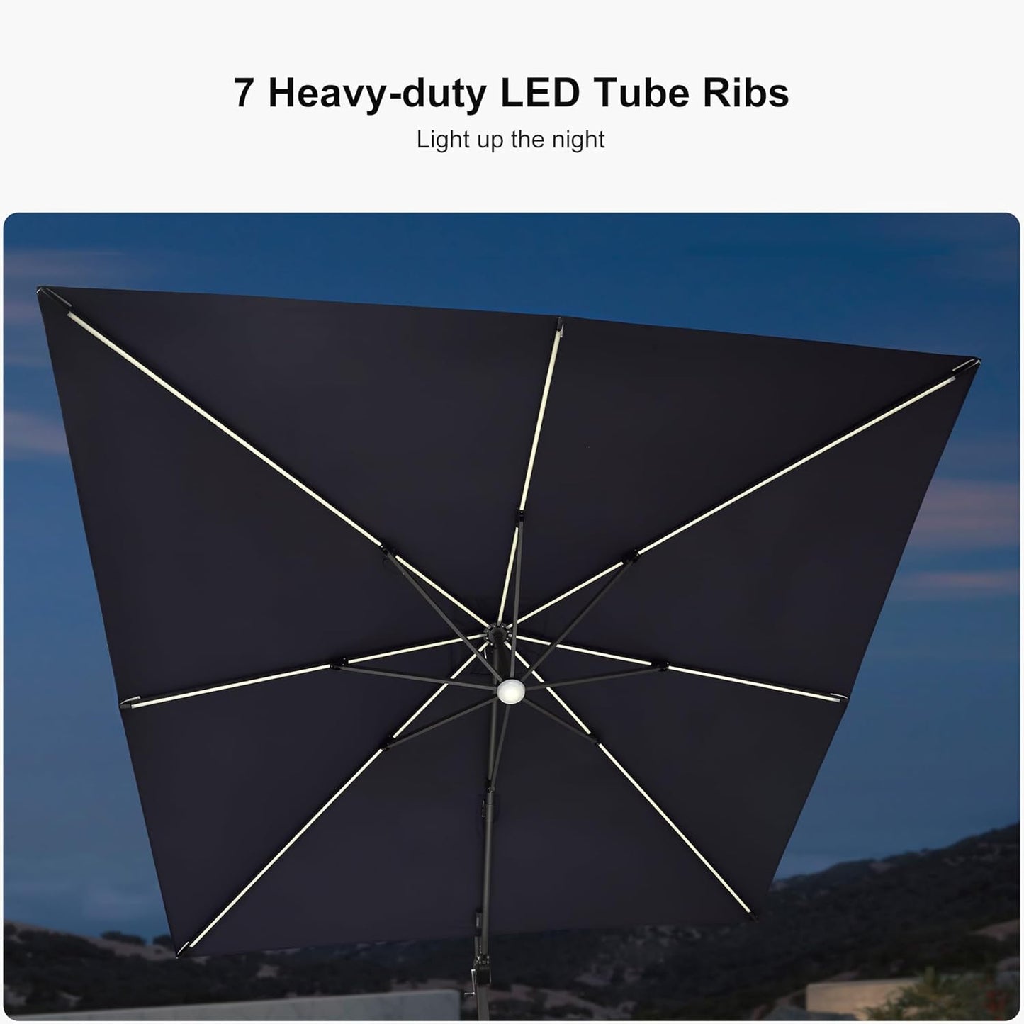 PURPLE LEAF 10 Feet Patio Umbrella Solar Powered LED Square Outdoor Cantilever Umbrella with LED Lights Aluminum Offset Umbrella with 360-degree Rotation for Garden Deck Pool Patio Navy Blue