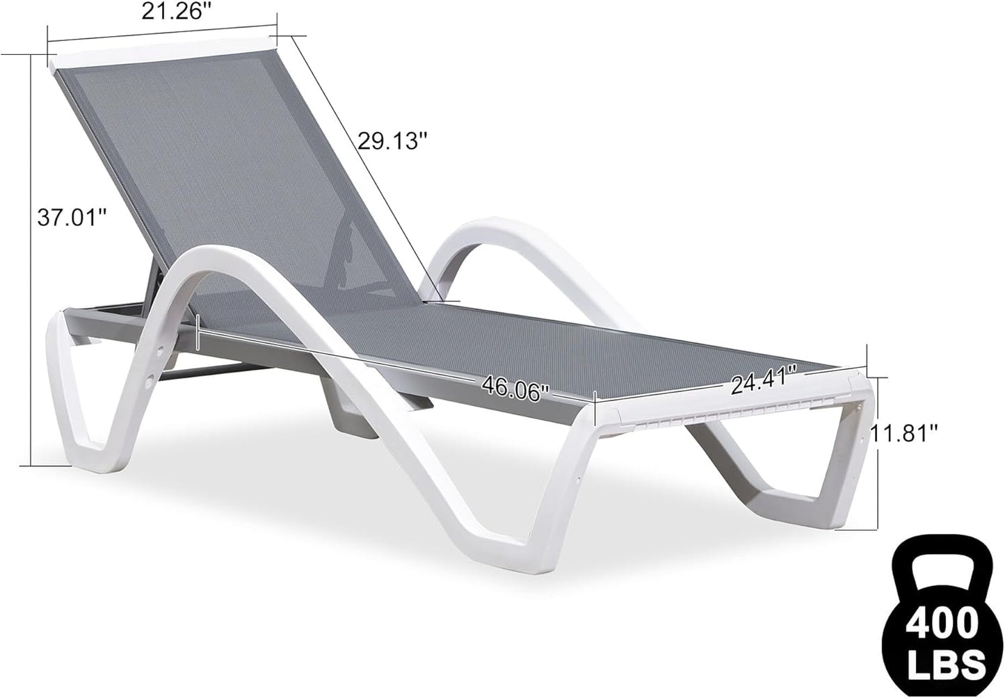 PURPLE LEAF Patio Chaise Lounge Chair with Armrests Outside Aluminum Plastic Stackable Tanning Chairs for Pool Sunbathing Beach Deck Outdoor Lounger, Light Gray