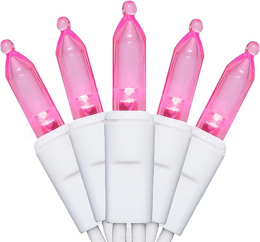 Pink LED Christmas Lights - 35 Count Pink Christmas String Lights for Small Tree, Crafts, Bedroom, Wedding, Indoor and Outdoor Valentines Day Decorations, 11 Feet White Wire, UL Certified, Connectable