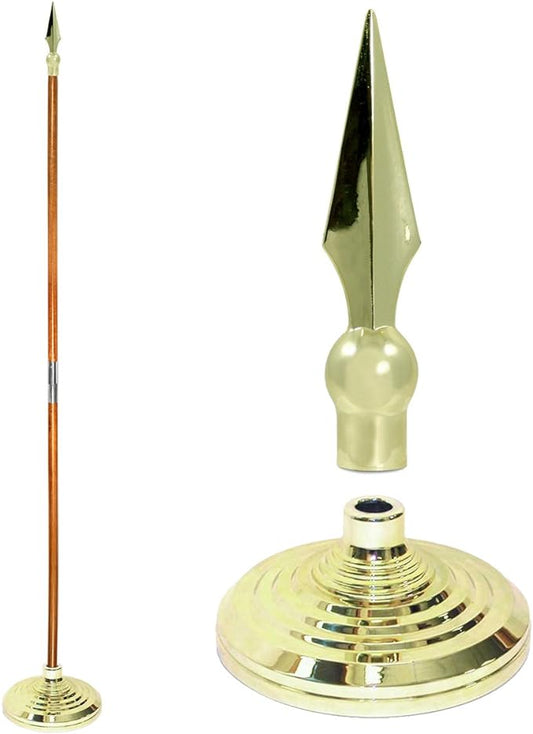 Super Tough Indoor Flag Pole kit 9ft - Metal Spear - Gold Texture Base - Aluminum Flagpole with Brass Finish - Heavy Duty Inside House Flagstaff - Interior Shaft and Stand - No Ensign Included