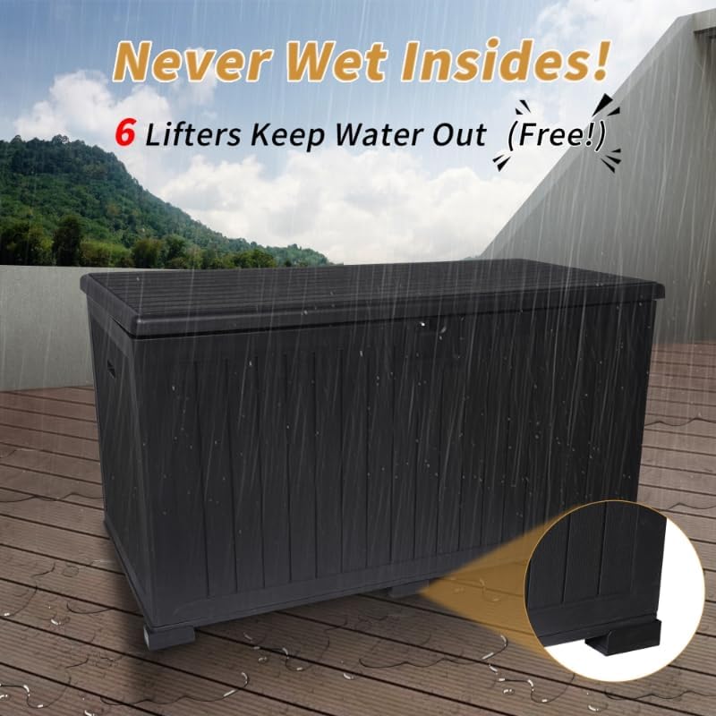 KUIKUI 320 Gallon Deck Box Waterproof, Extra Large Outdoor Storage Box Lockable with Divider and Lifter Prevent Water Seeping into from Floor for Patio Cushions