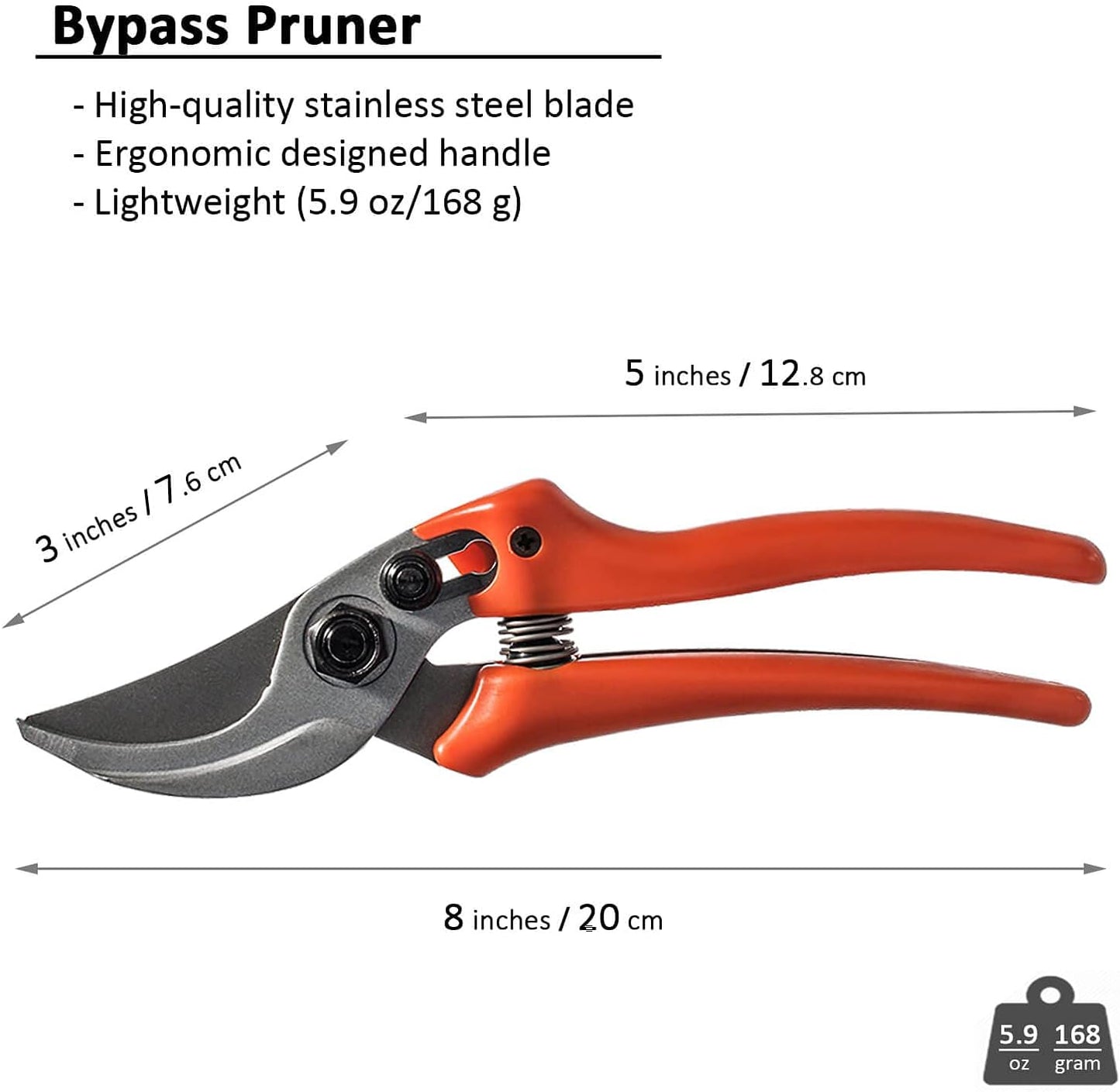 BUGUI 8" Gardening Scissors, Bypass Pruning Shears, 1" Cutting Capacity Sharp Garden Clippers with Low-friction Painted Stainless Steel Blade