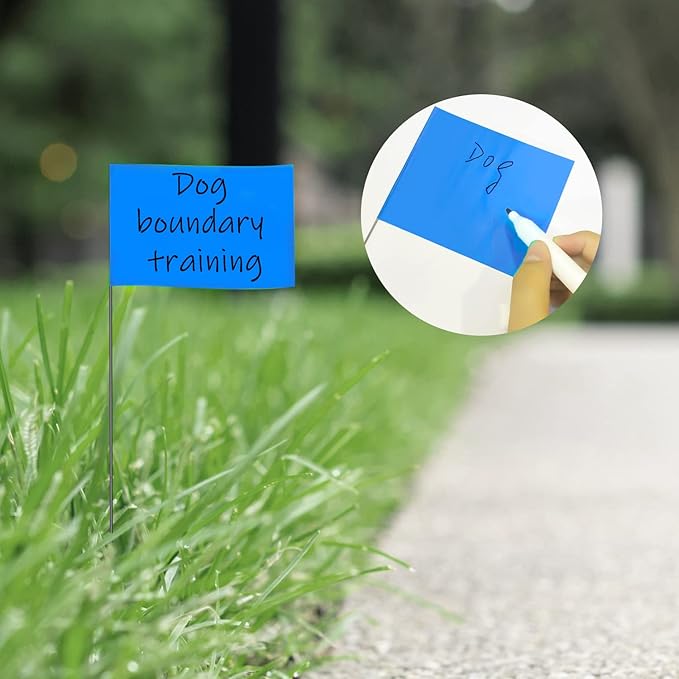 Zozen 100Pack Blue Marking Flags, Writable/15x4x5 Inch, Yard Flags for Lawn & Irrigation & Landscape & Sprinkler & Survey & Dog Training.