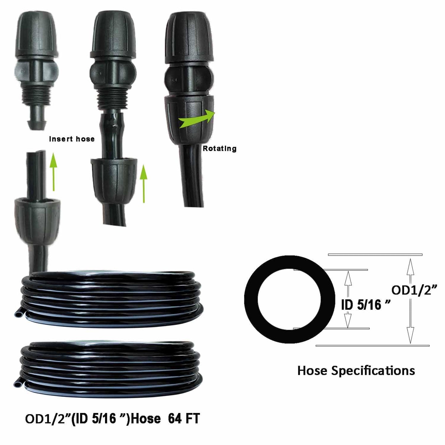 Drip Irrigation Kit 64ft 5/16“ID Inche Pipe Solutions for Large Gardens with Low Water Pressure Away from The Water Source