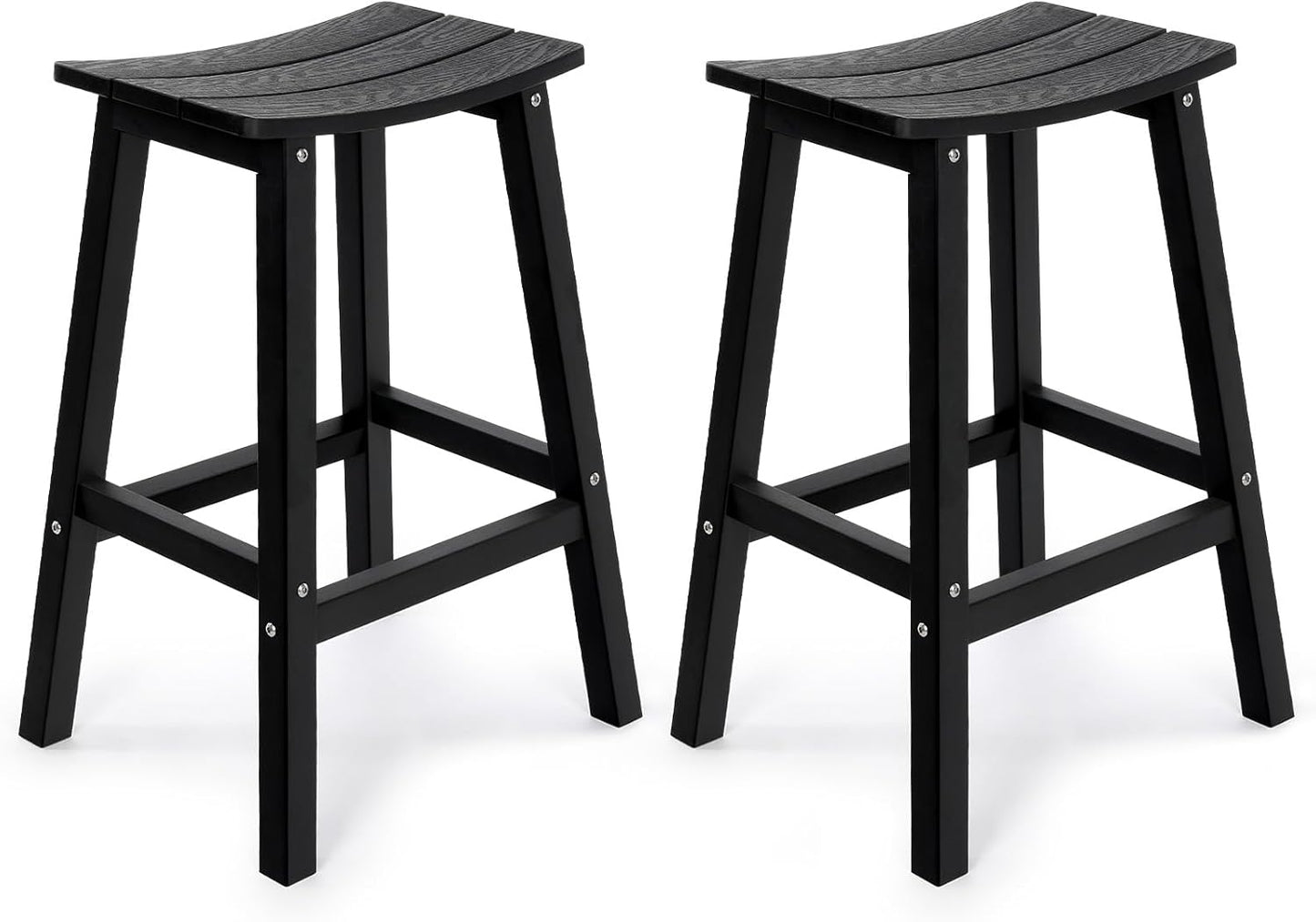 Weatherproof Bar Stools Set of 2, 28" Height Outdoor Bar Stools Holds up to 400 lbs, Saddle Seat, Bar Height Stools for Patio, Garden, and Kitchen Island, Black