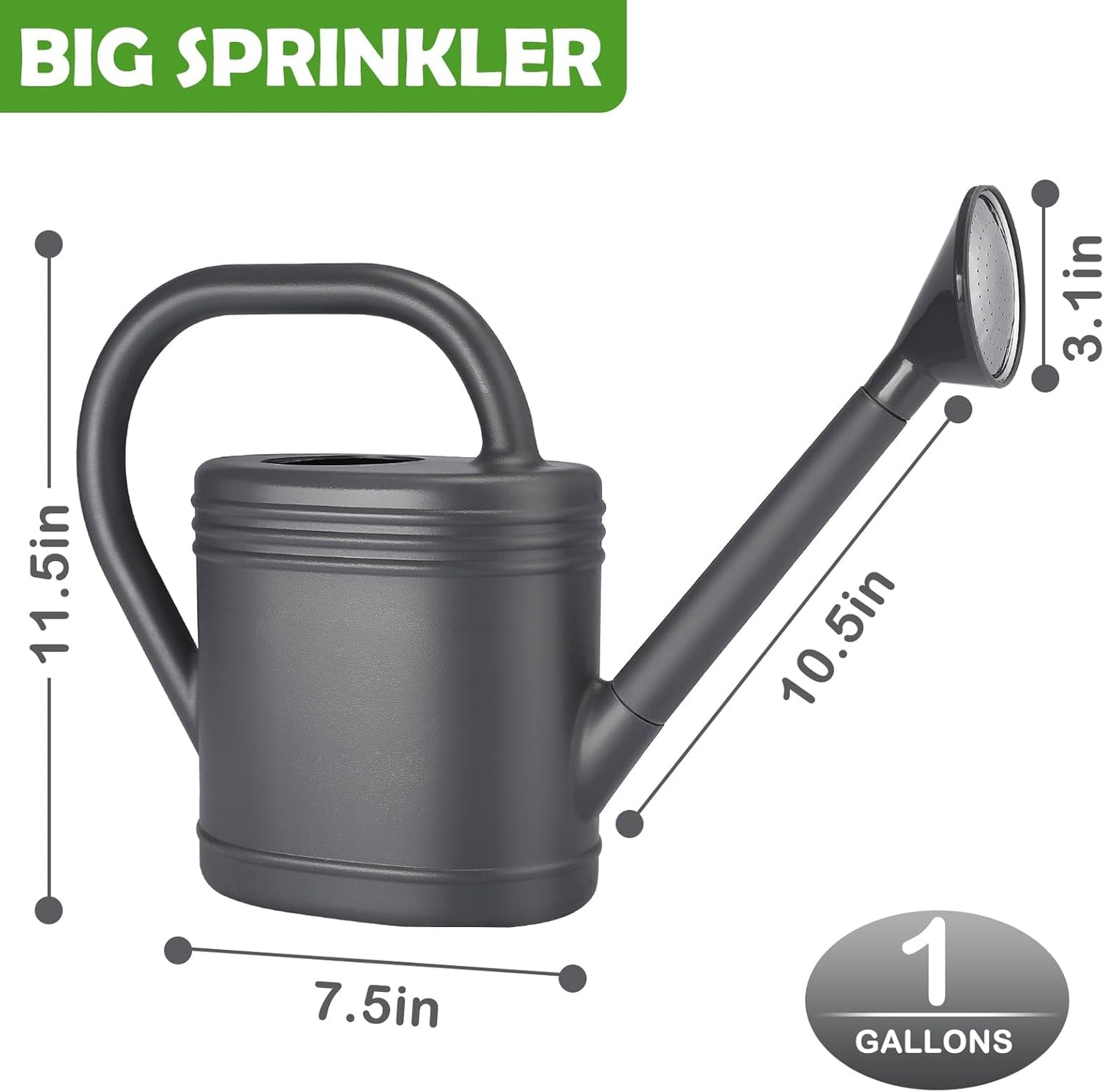 1 Gallon Watering Can for Indoor Plants, Garden Watering Cans for Outdoor Plant House Flower, Modern Plant Watering Can Large Long Spout with Sprinkler Head