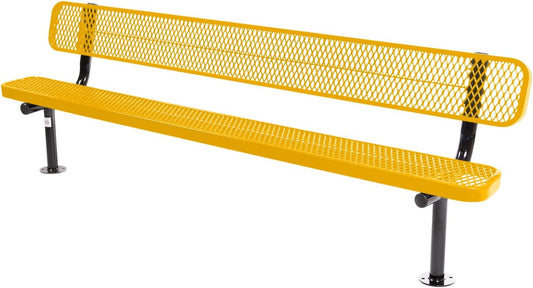 Coated Outdoor Furniture Heavy-Duty Outdoor Bench Thermoplastic Coated, Expanded Metal, Commercial-Grade Seating, Made in America (Surface with Back, 8 Ft, Yellow)