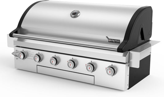 Brand-Man Propane Gas Grill, 40-Inch 6-Burner Built-In Head BBQ Island Outdoor Kitchen, Natural Gas Convertible, Heavy Duty 304 Stainless Steel, 60,000BTUs