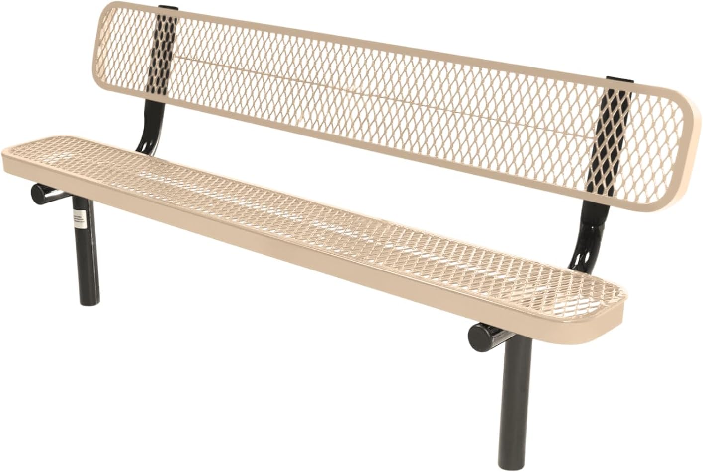 Coated Outdoor Furniture Heavy-Duty Outdoor Bench Thermoplastic Coated, Expanded Metal, Commercial-Grade Seating, Made in America (Inground with Back, 6 Ft, Tan)