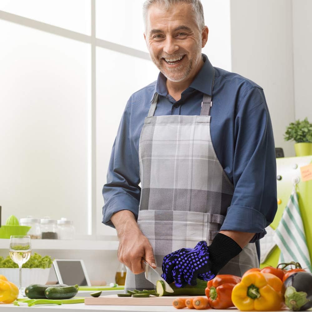 Comsmart BBQ Gloves, 1472 Degree F Heat Resistant Grilling Gloves Silicone Non-Slip Oven Gloves Long Kitchen Gloves for Barbecue, Cooking, Baking, Cutting