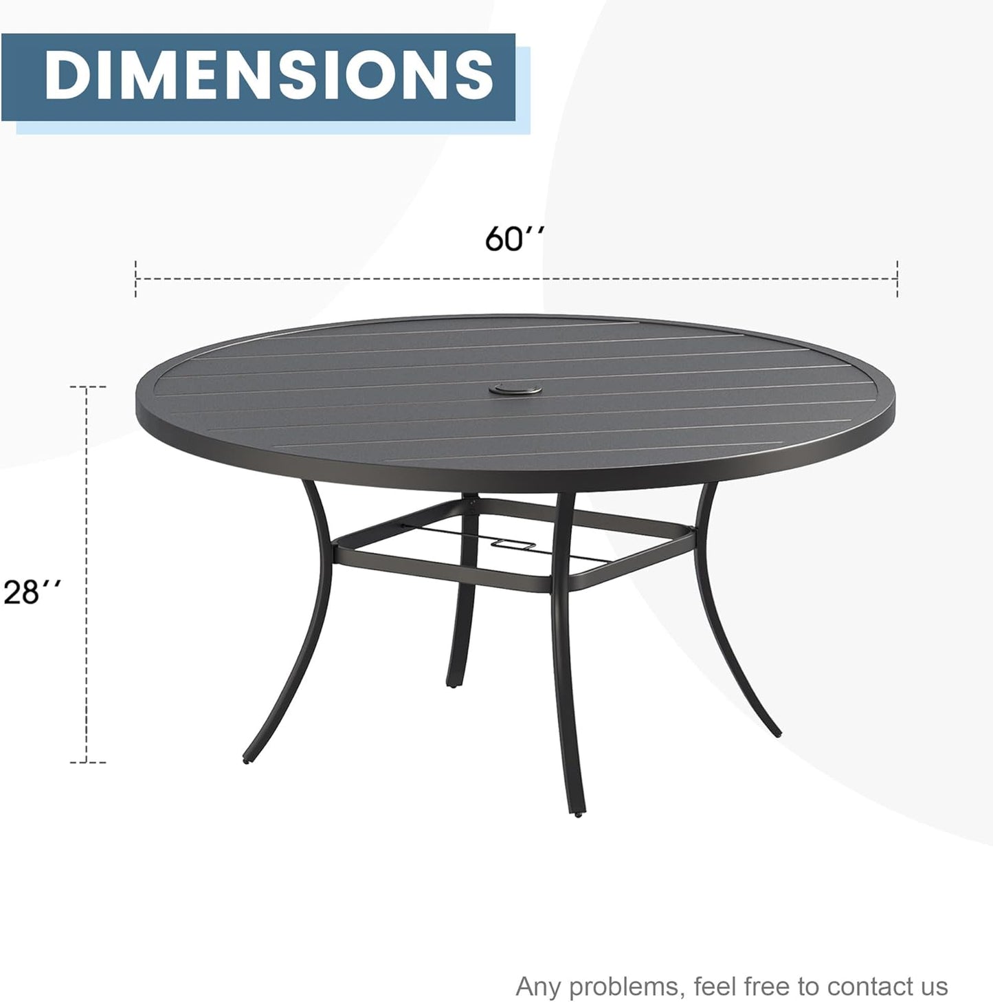 DIFY 60" Round Patio Dining Table for 8-10, Outdoor Metal Dining Table with 1.57" Umbrella Hole for Backyard Lawn Garden, Black
