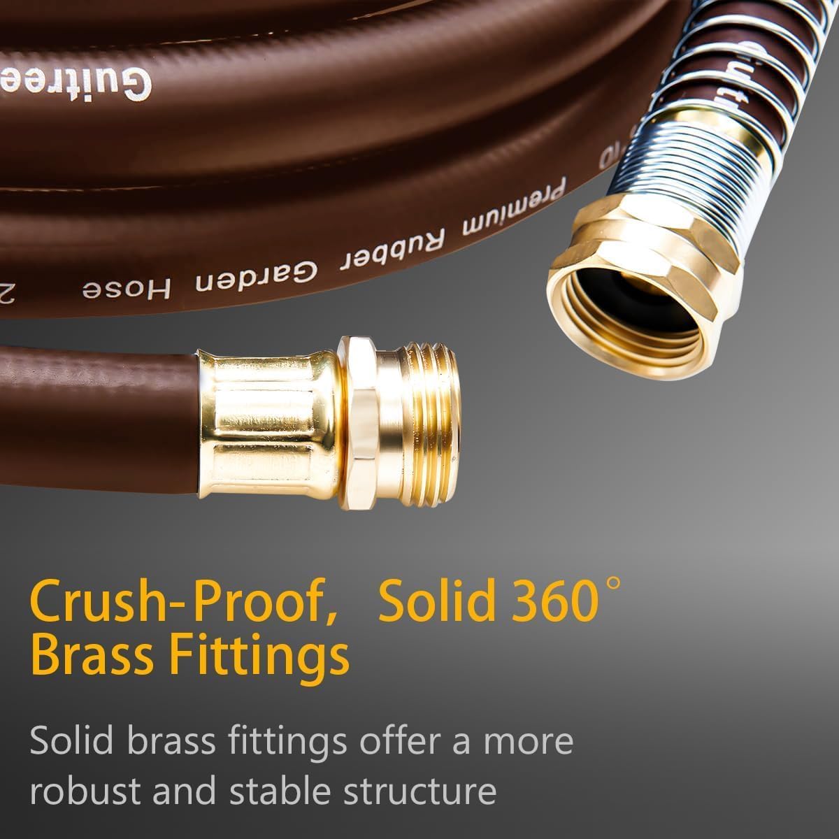 Garden Hose 75FT x 5/8", Heavy Duty Rubber Hose, Water Hose with Five Layered Braiding, Male to Female Fittings, 1000PSI Burst, 300PSI Working (Brown)