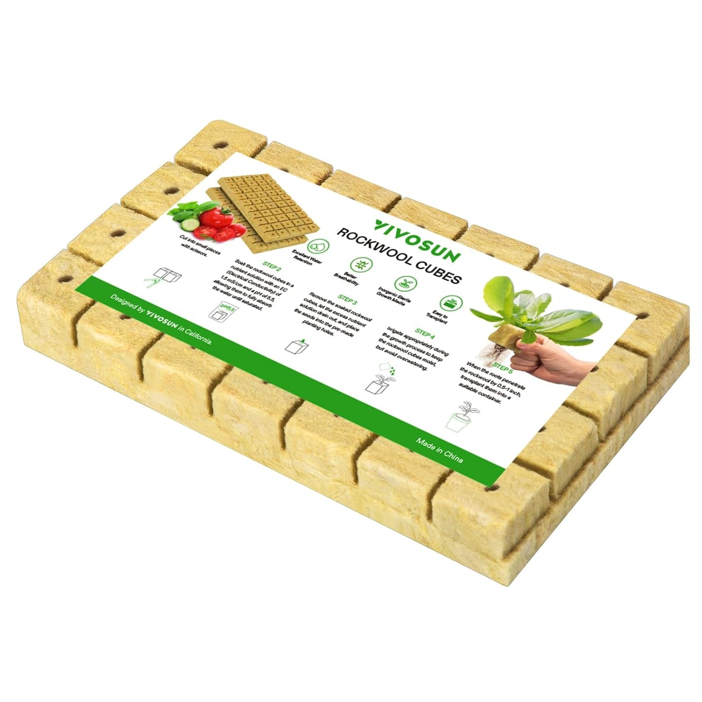 VIVOSUN 1.6" Rockwool Cubes, 28 Plugs Stonewool Starter Grow Cubes for Cuttings, Cloning, Plant Propagation, Seed Starting, Hydroponic Grow Media for Vigorous Plant Growth, 1 Sheets of 28 Plugs