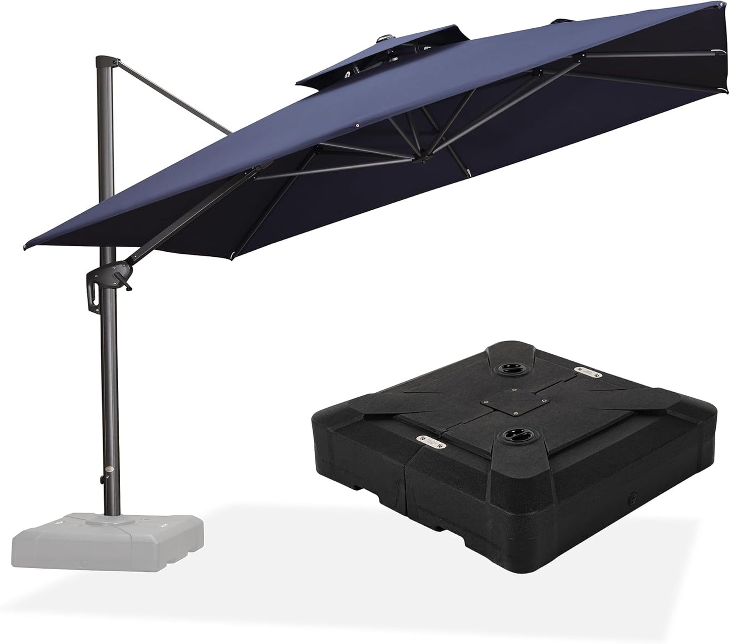 PURPLE LEAF 11ft Patio Umbrella with Base Included Large Offset Umbrella Hanging Double Top Square Cantilever Outdoor Umbrella for Garden Deck Backyard Pool Navy