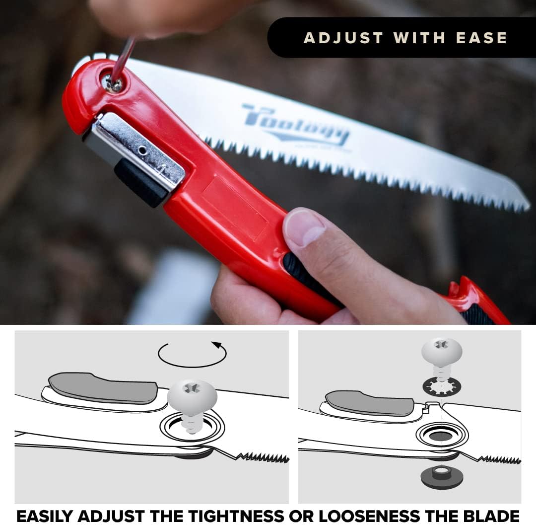 8" Folding Hand Pruning Saw for Gardening, Camping, Wood/Tree Cutting, Made with Heavy Duty SK-5 Steel (Red)
