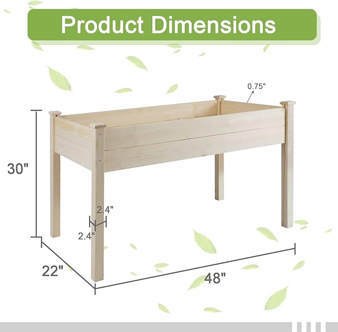 Crownland Outdoor 4 ft Stand-up Raised Garden Bed Wooden Garden Box for Backyard, Vegetables Herbs Flowers Planter, Suitable Elevated