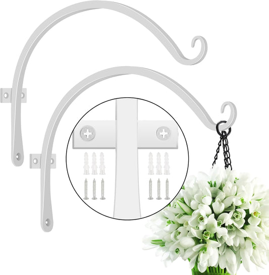 FEED GARDEN 2 Pack 12 Inch Hanging Plant Bracket Wall Hooks Decorative Plant Hangers for Outdoor Hanging Bird Feeders, Wind Chimes, Plant Baskets, White