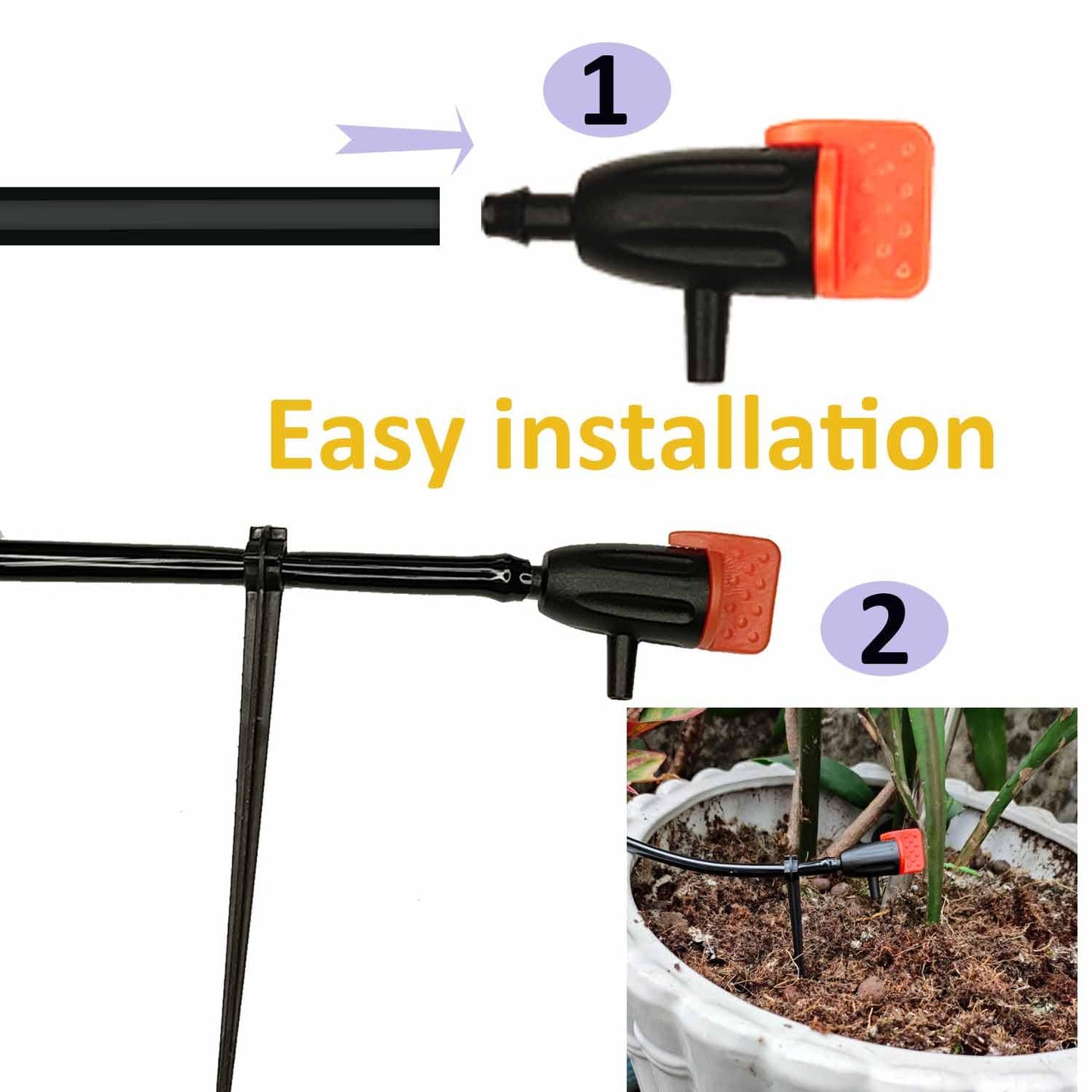 Drip Irrigation System Drip Irrigation Kit 64ft 5/16“ID Inche 64FT 1/4 Inch OD Pipe Kits Solutions for Large Gardens with Low Water Pressure Away from The Water Source