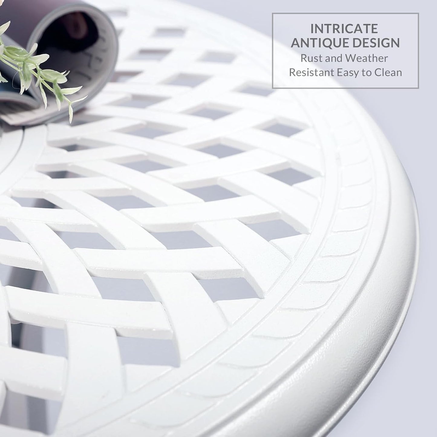 VIVIJASON 3-Piece Outdoor Patio Bistro Set, All-Weather Cast Aluminum Furniture Dining Sets Include 2 Chairs and 31" Round Table w/Umbrella Hole for Balcony, Lawn, Garden, Backyard, White