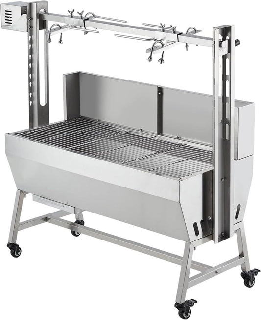 Stainless Steel Electric Pig Rotisserie Grill with Fire Pit & Baffle - 60kg Capacity, 50W Motor for Whole Pig/Lamb, Asador de Puerco Outdoor Camping BBQ