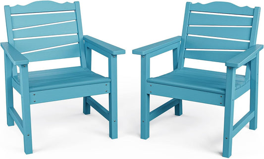 Patio Chairs Set of 2, Weatherproof HIPS Outdoor Dining Chair with Ergonomics Wide Seat, 400lbs Capacity Outdoor Chairs for Garden, Porch, Lawn & Backyard, Lake Blue