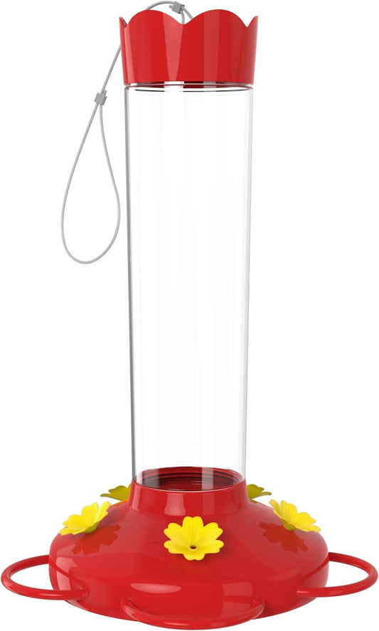 MEKKAPRO Outdoor Hummingbird Feeder Made from Glass, Hanging 5 Nectar Feeding Stations, Bright Red, Backyard Feeder (20 Ounce)