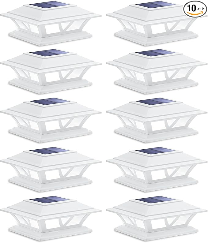 SIEDiNLAR Solar Post Lights Outdoor 2 Modes LED Fence Deck Cap Light for 4x4 5x5 6x6 Posts Garden Patio Decoration Warm White/Cool White Lighting White (10 Pack)