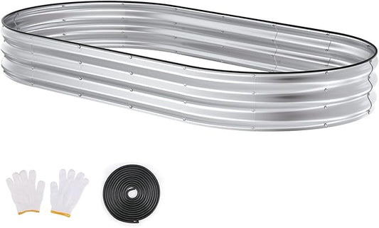 Raised Garden Bed, 8x4x1ft Galvanized Outdoor Planter Beds with Safety Edging and Gloves, Oval Metal Planter Box for Gardening Vegetables Flowers Herb