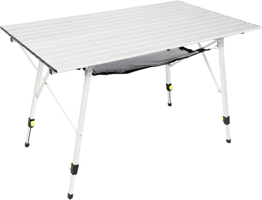 PORTAL Camping Table Portable Foldable with Adjustable Legs, Aluminum Folding Table Roll Up Table with Carrying Bag for Outdoor, Beach, Picnic, Backyards, BBQ and Party, Silver, Big