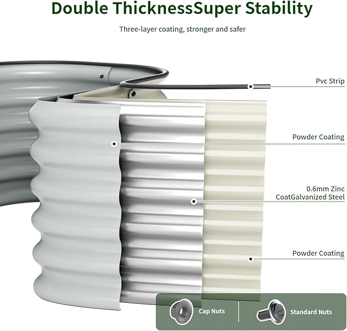 Enyu&You 8x2x1.5ft Galvanized Raised Garden Bed kit,Outdoor Oval Metal Planter Box for Planting Vegetables, Flowers,Fruits-White
