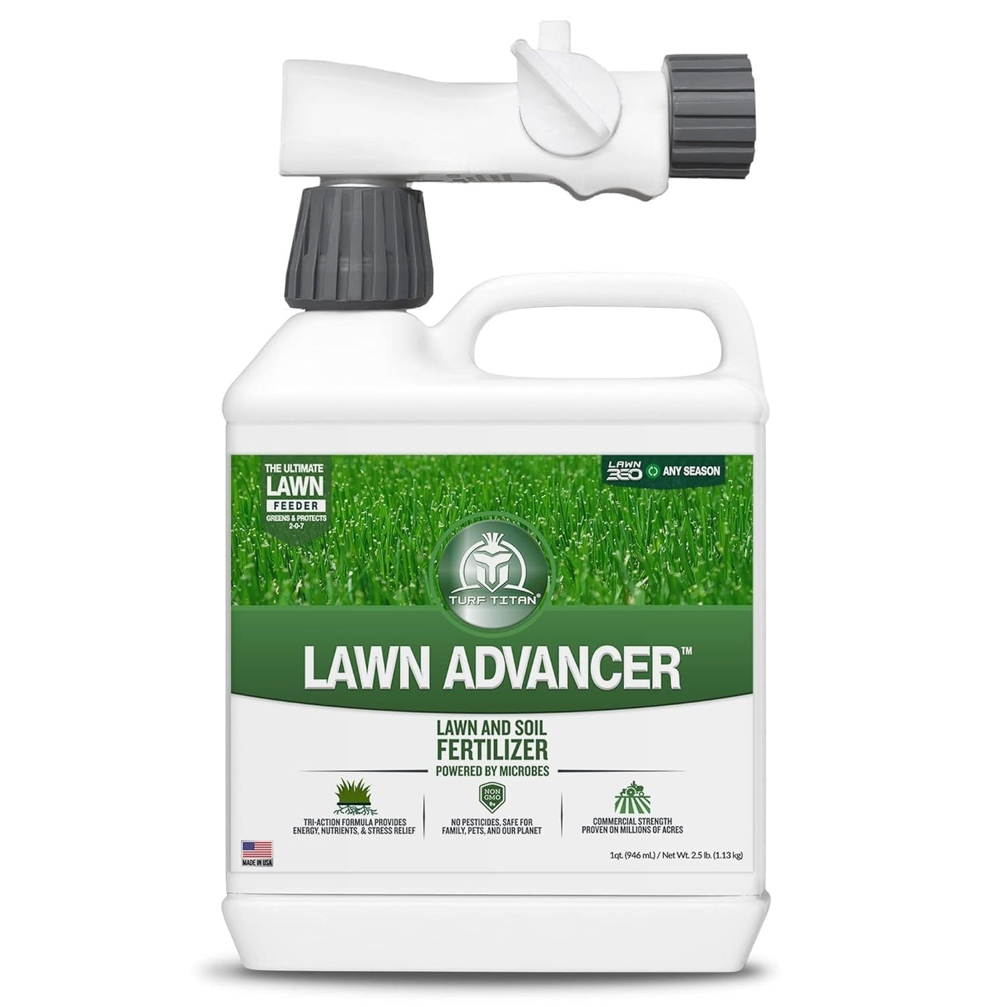 Turf Titan Lawn Advancer – Green Lawn Booster and Lawn Fertilizer (32 oz) – Fast-Acting Hose End Fertilizer Concentrate with Tri-Action Formula – Covers up to 8,000 Sq Ft