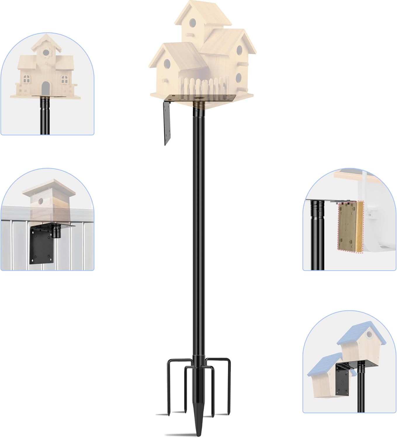 Ottsuls Bird Feeder Pole, 76 Inch Heavy Duty Bird House Pole Kit for Outdoors, with Wooden Board, 5-Prong Base Feeding Station for Wild Birds Watching, Adjustable Feeder Stand (House Not Included)