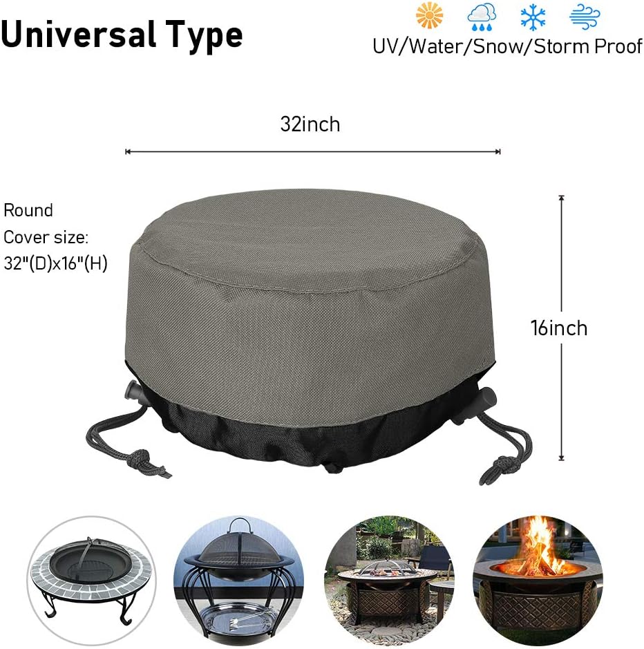Fire Pit Cover 32 Inch, Heavy Duty Round Patio Fire Bowl Cover, Waterproof and Weatherproof, 32''Dia x 16''H