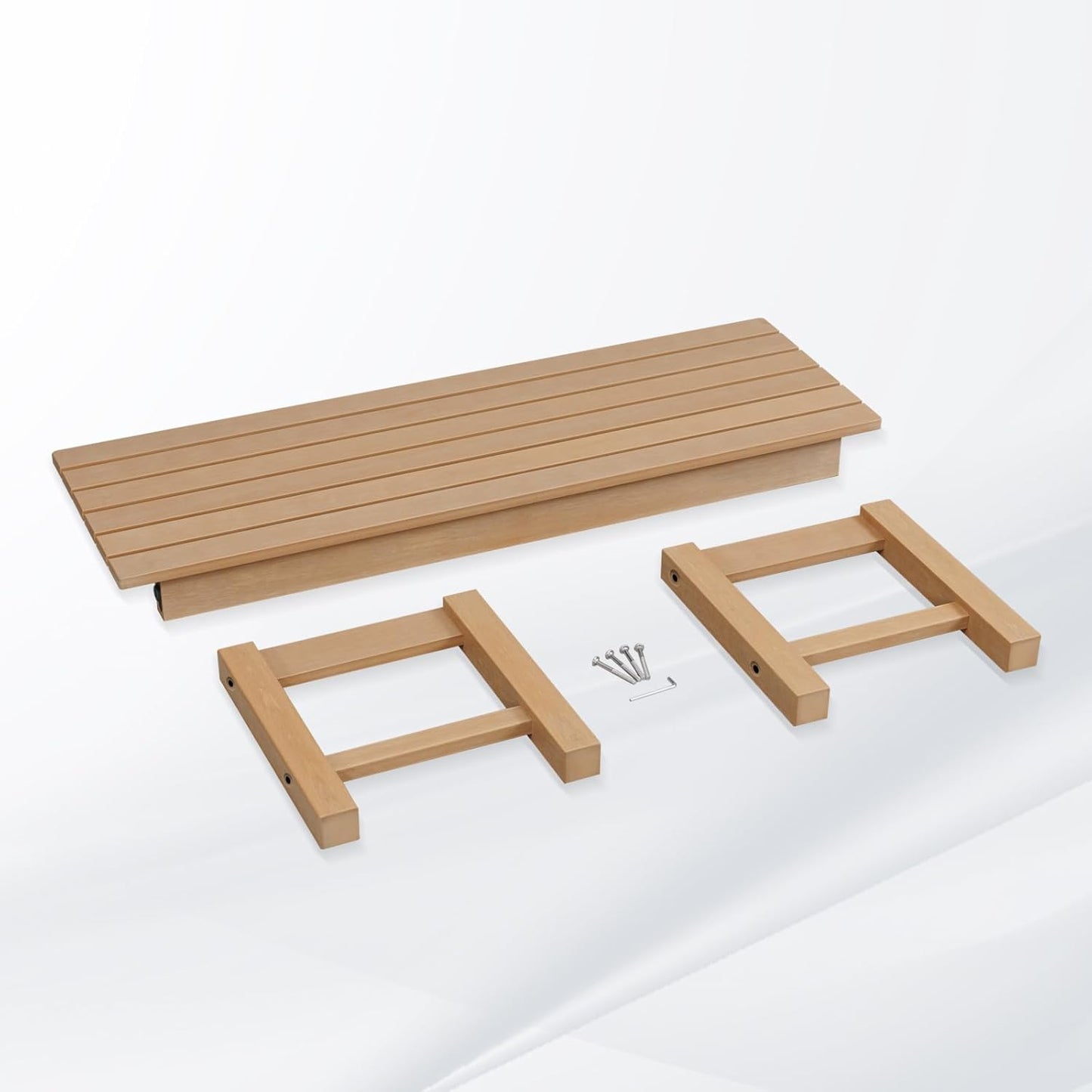 Psilvam Outdoor Bench, Two Person Poly Lumber Porch Bench, Weatherproof Garden Bench That Never Rot and Fade, All-Weather Patio Bench Suit for Garden, Porch, and Park (2pcs, Teak Color)