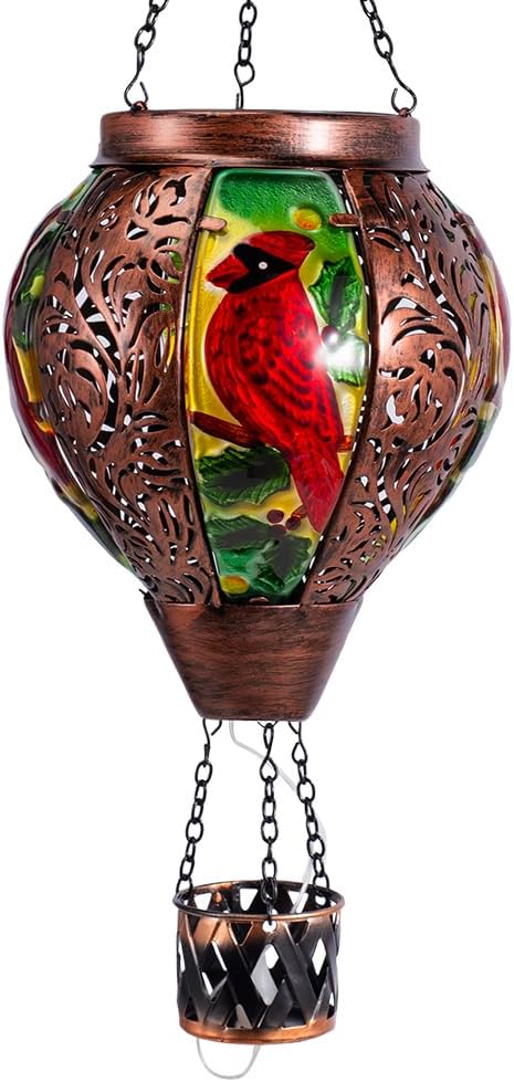 Starsoul Cardinal Hot Air Balloon Solar Lantern with Flame Candle, Hanging Hot Air Balloon Outdoor Solar Lanetrns Waterproof for Garden Patio Yard, Mother's Day Xmas Christmas Woman Gifts