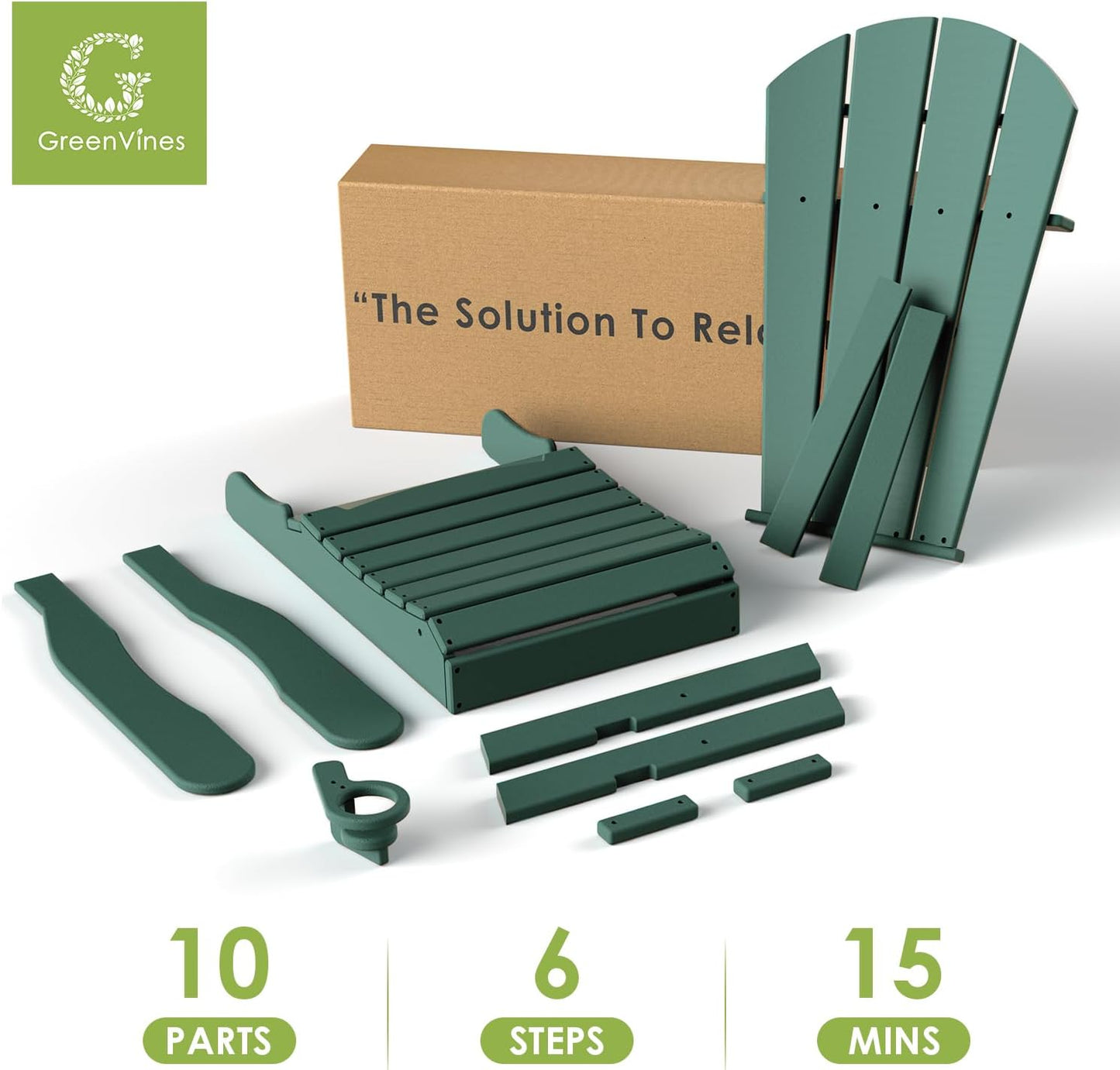 GREENVINES Folding-Adirondack-Chair | HDPE Plastic | Fire Pit Chairs | All Weather | Cup Holder | Forest | for Deck Backyard Patio Outdoor Garden