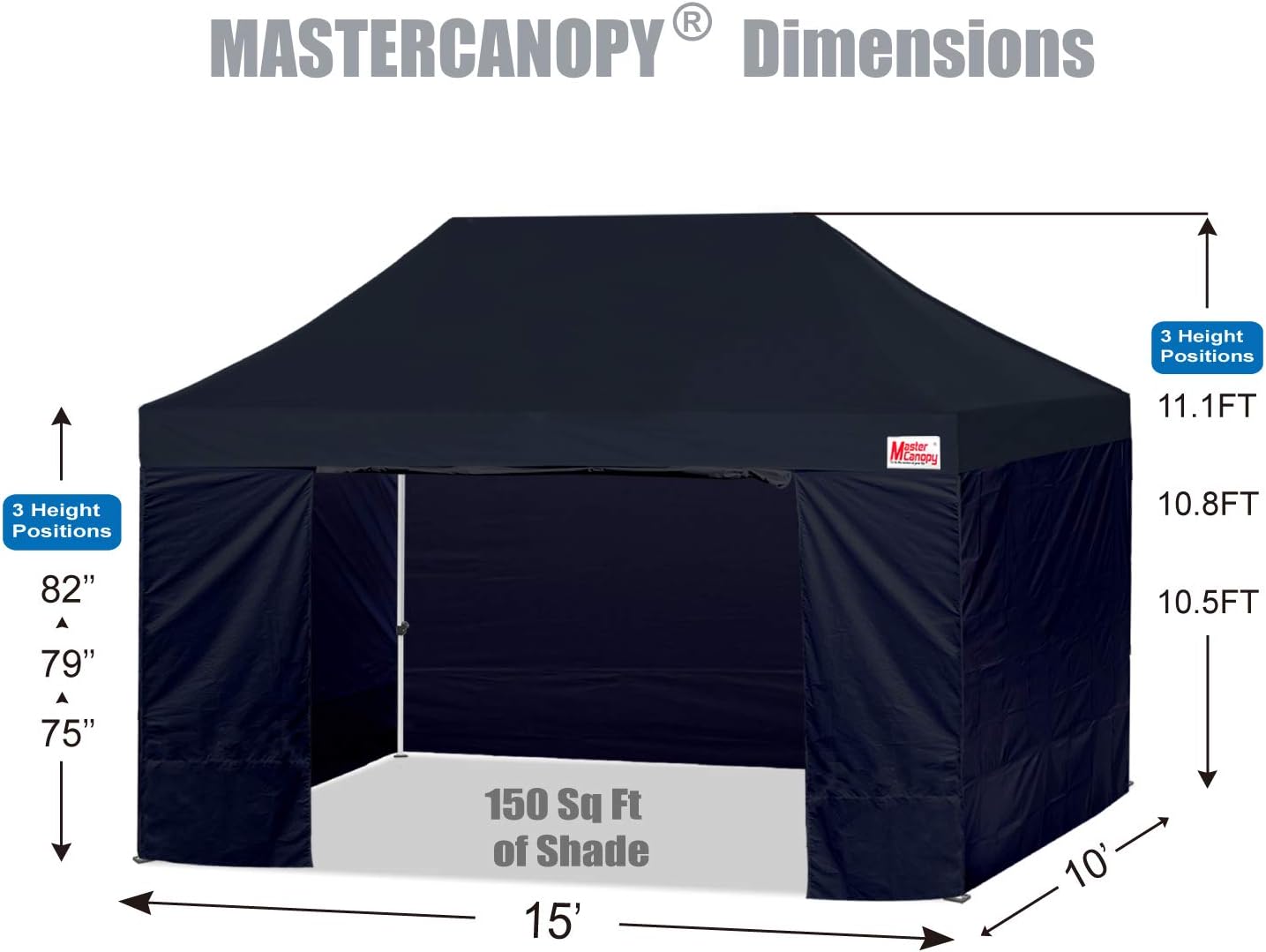 MASTERCANOPY Heavy Duty Pop-up Canopy Tent with Sidewalls (10x15,Black)